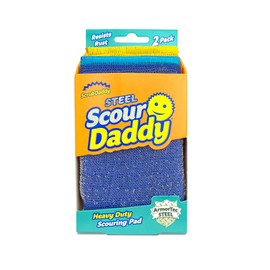 Scrub Daddy Steel Scour Pads - Scour Daddy Steel - Stainless Steel Scouring Pads for Dishes, Pots, Pans and Grill, Scrubbers for Kitchen and Bathroom, Soft in Warm Water, Firm in Cold - 2ct