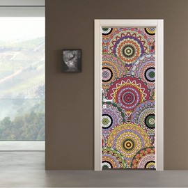 funlife Peel and Stick Door Wallpaper Mural Decal for Bedroom Living Room Aesthetic Overlap Multicolour Mandala Warm Tone 29.92"x78.74"