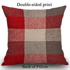 Smooffly Decorative Cushion Cover for Couch Sofa,Plaid Red Grey Tartan Material As Fuzzy Stripes Pillow cover Cotton and Linen Pillow case Cushion Cover for Sofa outdoor garden bed couch 45X45CM