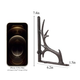 BRASSTAR Cast Iron Deer Antler Design Wall Shelf Brackets Thick Heavy Duty Wall Hanger Antique Home Farmhouse Decorative 2PCS 6.2’’(H) TQGJPT299-02