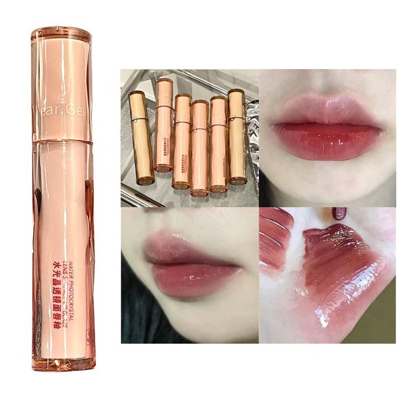 Gege bear Lip Tint, Mirror Tint, Moisturizing, Glitter, High Color, Long Lasting, Lipstick, Moisturizing, Lip Gloss That Does Not Stick To Mask, Popular, Red Lip, 6 Colors, 02# Lychee Fig Color