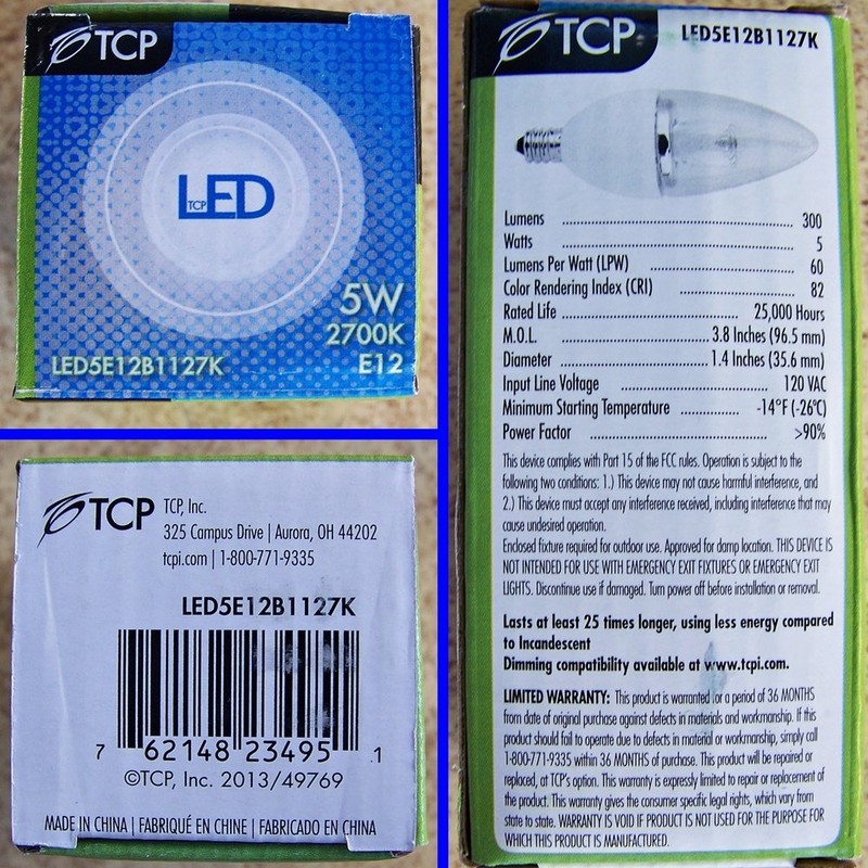 (Case of 6) TCP LED5E12B1127K 5-Watt LED E12 Chandelier Base