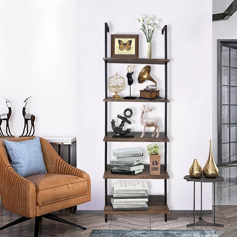 aboxoo Ladder Shelf Open Bookshelf 5-tier Wood Wall-mounted Bookcase Storage
