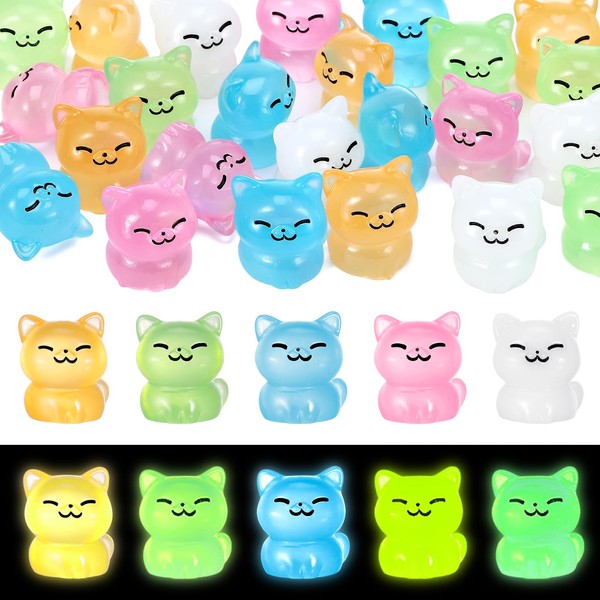 GSrenyu 25 Pcs Mini Cat Figures, Mini Resin Animals Glow