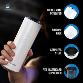 Ice Shaker Insulated Stainless Steel Tumbler | 20 oz, White | 24+ Hours Cold & 6+ Hours Hot | Removable Straw and Drink Spout | Odor-Free Tumbler Cup Water, Coffee, Tea, Smoothies, Cocktails