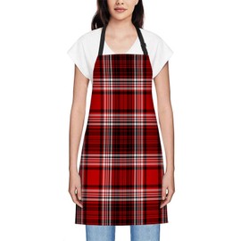 Smooffly Red White Black Plaid Apron Adjustable Apron Cooking Kitchen Chef Women Men Aprons for Home Kitchen, Restaurant, Coffee House, Baking Gardening BBQ