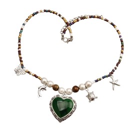 Jeniiahua Bohemian Hippie Necklaces Beaded Choker Necklace for Women Western Large Heart Necklace Turquoise Beach Beads Necklace Chain Jewelry