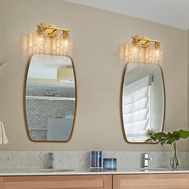 huong son 2 Light Brushed Gold Bathroom Vanity Light Over