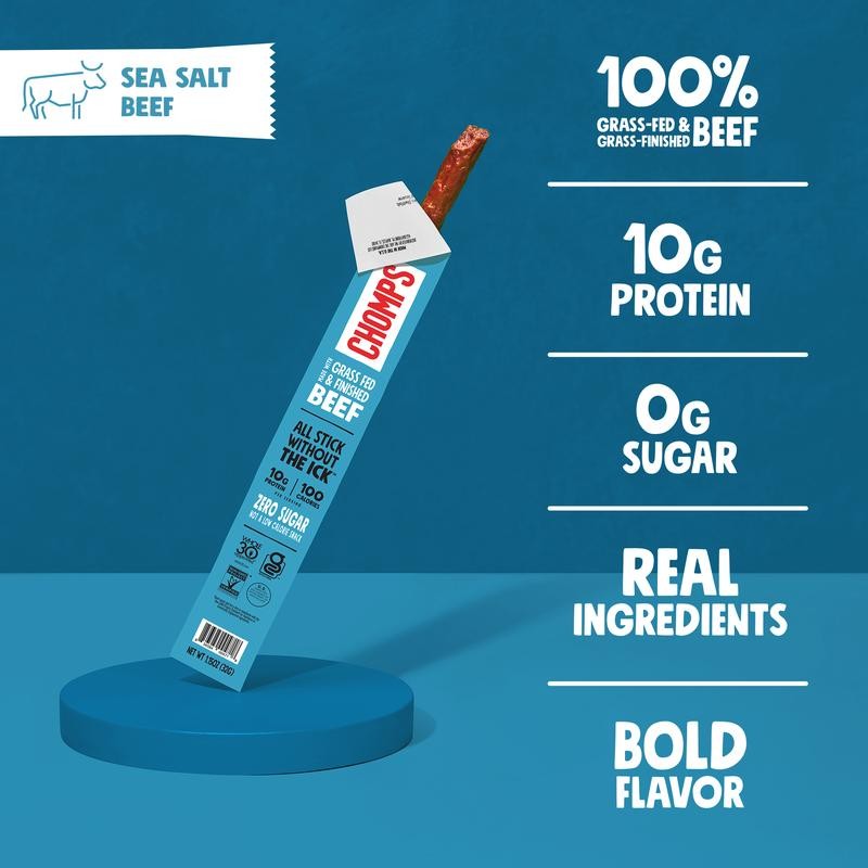 Chomps Sea Salt Grass-Fed and Finished Beef Stick - Box: