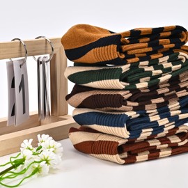 5 Pairs Retro Style Colorful Striped Socks, Cute Crew Socks for Women,Vintage Fun Fashion Athletic Aesthetic Cotton Socks