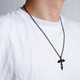 JAZTAKU Stainless Steel Cross Necklace for Men Women Punk Gothic Vintage Choker Adjustable