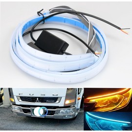 Super Bright 24V Flowing Turn Signal LED Truck Tape Light, Sequential Turn Signal Daytime Running Light, Sequential Turn Signal LED Tape, 60cm Waterproof, Set of 2 (Ice Blue x Amber)