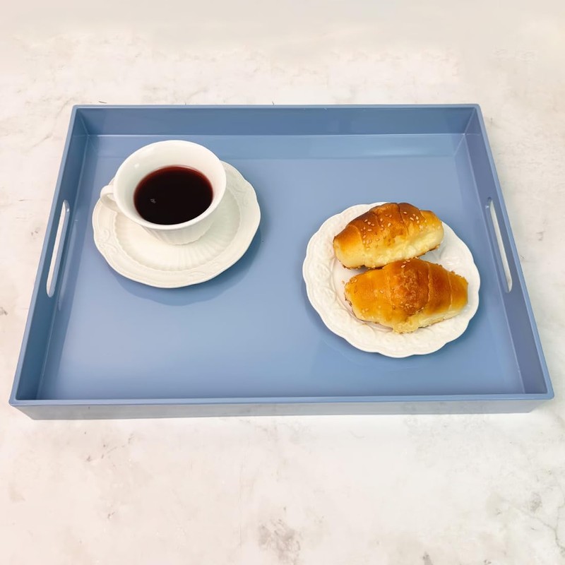 Umisriro Light Blue Decorative Tray, Rectangular Large Serving Tray with