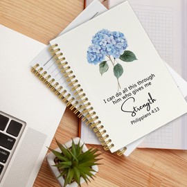 CUANFDDSF Christian Floral Notebook, Blue Hydrangea Floral Bible Verse Scripture Journal Notebooks, Christian Gifts for Women, Office School Supplies Journaling Hardcover Spiral Notebook 5.5x8.3 Inch