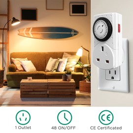 G-Homa Mechanical Timer Plug Socket UK, 24 Hour Programmable Energy Saving Plug-in Indoor Timer Plug Switch for Lights, Lamps and Home Appliances, Daily On/Off Cycle, CE Listed (4 Pack)