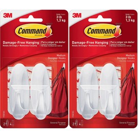 Command Designer Hooks BP1PTF, Medium, White, 4-Hooks