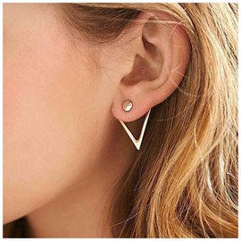 Yheakne Boho Triangle Ear Jacket Earrings Gold Hollow Triangle Studs Earrings Geometric Double Sided Earrings Minimalist Front Back Earrings Jewelry for Women and Girls (Gold)