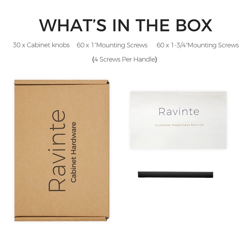 Ravinte 30 Pack Solid 3-3/4 Inch Center to Center Slim Square Bar Drawer Handles Kitchen