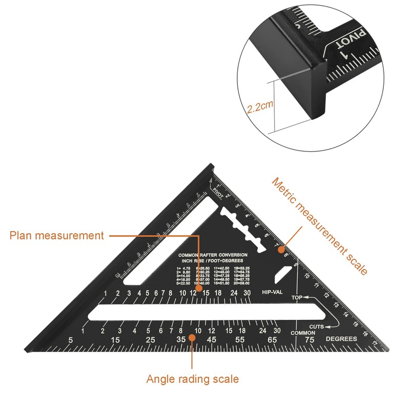 7 inch Carpenters Speed Square Metric,Roofing Rafter Square, Thickened Aluminum