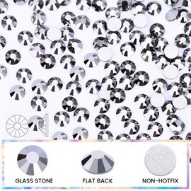 Novani Rhinestones Flatback Rhinestones Glass Nail Gems Stones Jewels Round Gemstones Non-Hotfix Crystal,SS6,1440 Pieces,Hematite Black