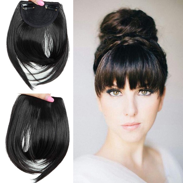 Elailite Clip-In Fringe Hairpiece, 30 g, 20 cm Fringe Bangs Extension Front Hair, Hair Extensions, Natural Black