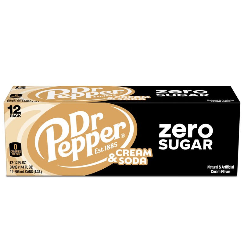 DR PEPPER and Cream Soda Zero Sugar, 12 fl oz