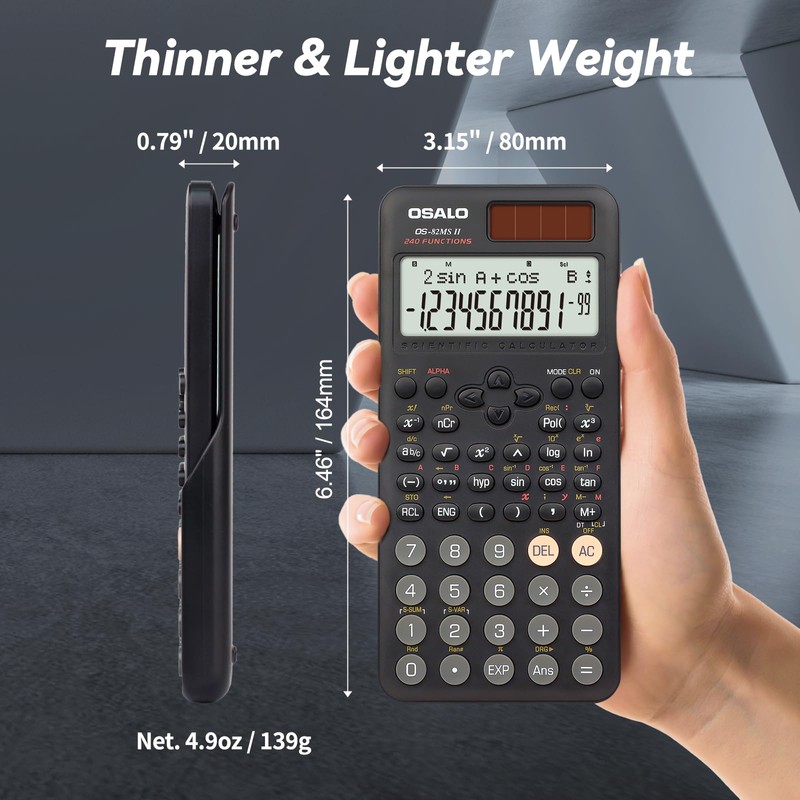 OSALO Scientific Calculator 240 Functions 2-line Display with Slide-on Cover