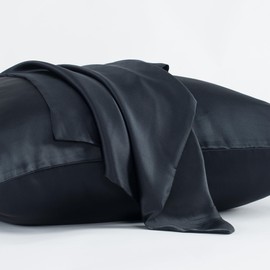 CloudDwelling 100% Pure Mulberry Silk Pillowcase 22 Momme 6A High-Grade Both Sides Soft Breathable Silk Pillow Cover with Hidden Zipper for Hair and Skin Pack of 1 (Black, King 20x36 Inches)