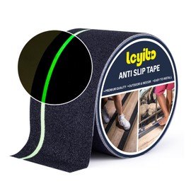 Leyibo Anti Slip Tape with Glow in Dark Stripe for Stairs, 4”x42ft, Grip Tape for Stairs Steps for Outdoor/Indoor, Waterproof Non Slip Strips for Stair Treads, High Traction, Easy Install