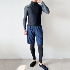 DHO3379-SBA227 Men's Beachwear Shorts & Water Leggings Set - Navy Navy/Leggings M30. Shorts L30 3ea