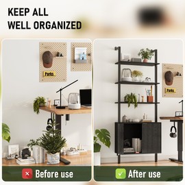 INNOD 74" Tall Bookshelf with Storage Cabinet, Modern Ladder Shelf with Wood and Metal Frame, Wall Mount Bookcase Open Display Shelf Furniture for Living Room, Bedroom, Home Office，Black