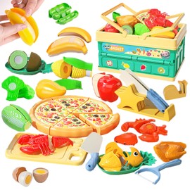 La Gacela Pretend Play Set, 55 Piece Set, Vegetables, Fruits, Dishes, Seafood, Storage Basket for Kitchen, Toys, Pretend Play, Food, Luxury Food, Pretend Play, Parent-child Play, Birthday Gift,