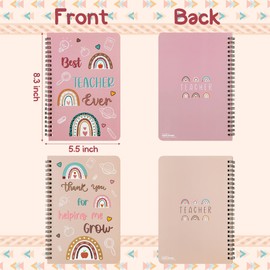 Xqumoi 2Pack A5 Teacher Spiral Notebooks, Thank You for Helping Me Grow Ruled Hardbound Journal Writing Notebooks Rainbow Boho Notebook Back to School Office Supplies Teacher Appreciation Gift (Brown)