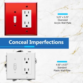 LIDER Reflective Acrylic Combination Wall Plate, Mirrored Double Switch Plate, Combo Toggle Switch and Decorator Outlet Cover, Acrylic Glass, Oversized 2-Gang 5.25" x 5.25", LWP-1131O-ARD, Red