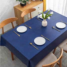 140*140cm Deep Blue Vinyl Tablecloths Square PVC Table Cloth Wipe Clean Table Cover,Wipeable Tablecloth Outdoor Plastic Waterproof Table Protector,Oil Cloth Tablecloth for Kitchen Dinner Picnic Party