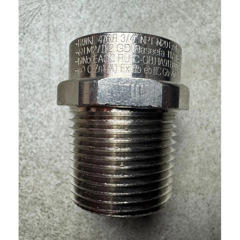 HAWKE 476/3/4NPT/M20 Exd Brass Nickel Plated Adaptor 3/4" NPT Male
