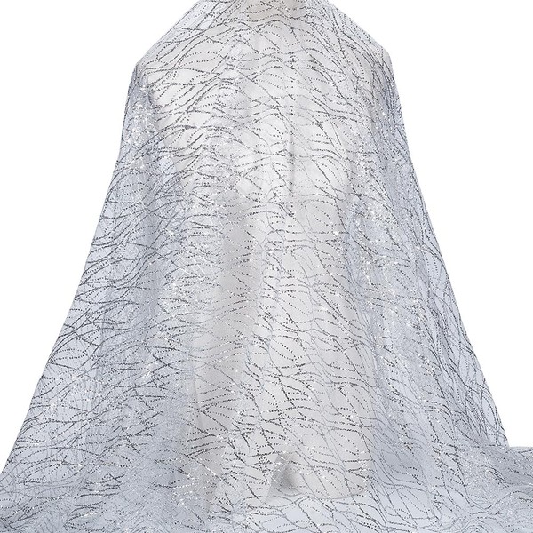 MAYJOYDIY 2 m Silver Wavy Sequin Fabric 1.6 m Double-Sided