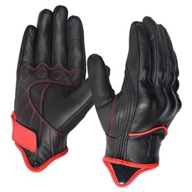 Harssidanzar Motorcycle Gloves for Men Fleece Lined Winter Warm GoatSkin Leather TouchScreen Motorcycle Gloves GM041UK, Black/Red, Size X-Large