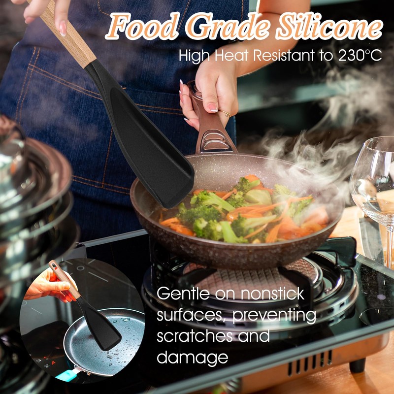 cobee 4PCS 12 Inch Silicone Cooking Spoon for Nonstick Cookwares,