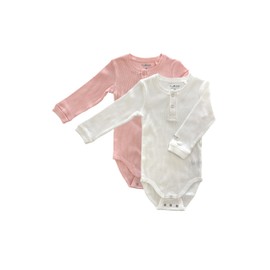 Tiny One Baby Bodysuit Long Sleeve Set of 2 Unisex Basic Organic Cotton GOTS 0-18 Months, Cream white / peach