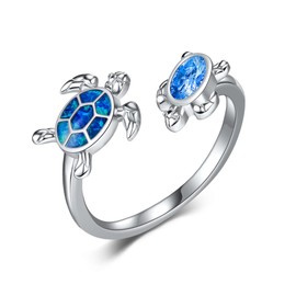 DAYLINLOVE Turtle Rings 925 Sterling Silver Adjustable Blue Opal Rings Sea Turtle Ring Ocean Animal Jewellery Gifts for Women Turtle Lovers Ocean Lovers, No Gemstone