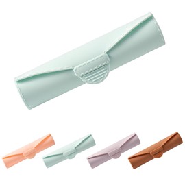 WHHJM Silicone Makeup Brush Holder Organizer, Soft Portable Make Up Face Brushes Set Case with Anti-Fall Out Clasp Design, Travel Essentials (Blue)