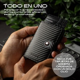 PMARQ Card Holder for Men and Women with Button Closure, Minimalist Wallet, Credit Card Holder (RFID Protection), Banknotes and Coins, carbon, Minimalist