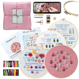 La glaneuse 4 Set Embroidery Kit for Beginners, Adults and Kids, Learn 29 Basic Stitches with Simple Embroidery Patterns DIY, Needlepoint Hand Embroidery Kit with Instructions and Videos