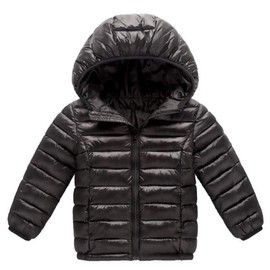 HILEELANG Kids Boy Winter Hooded Puffer Jackets Coats Light Weight Outerwear Black 7-8 Years