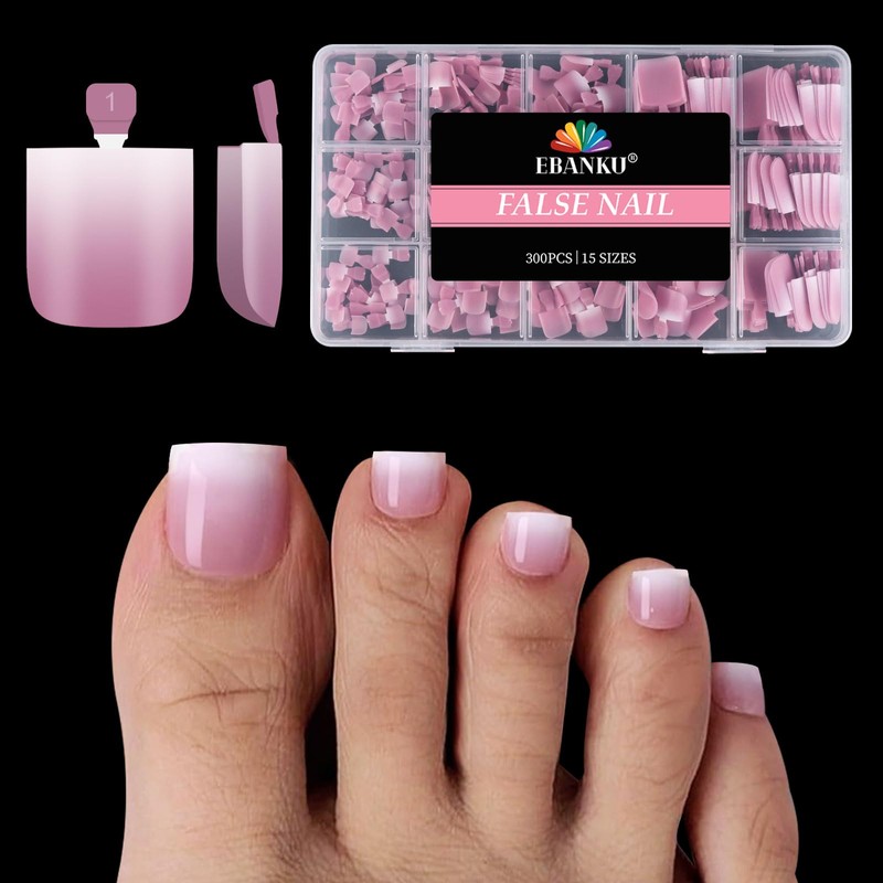 EBANKU Uñas postizas francesas para los dedos de los pies,