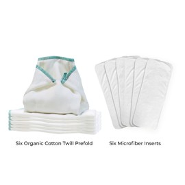 KaWaii Baby 12-Pack Cloth Diaper Booster Pads (6 Cloth Diaper Inserts & 6 Prefold) Washable Reusable Absorbent Pads Compatible with One Size Cloth Diaper (8-36 lbs)