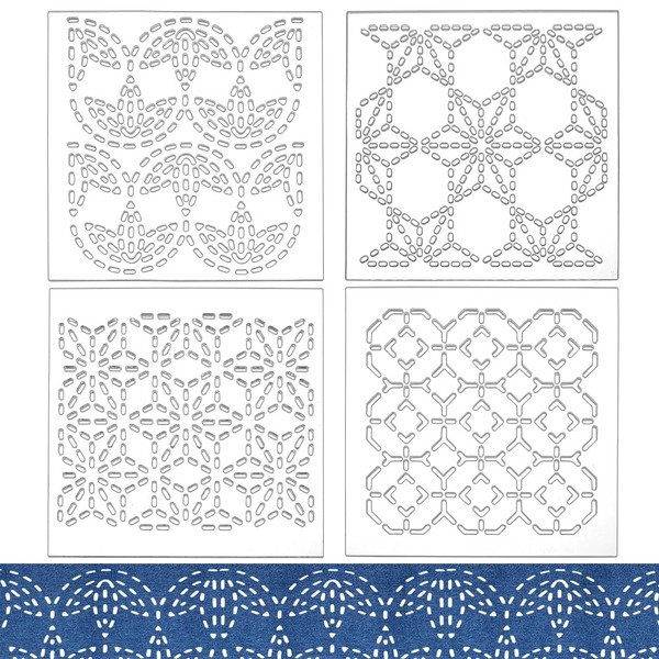 BENECREAT 4Pcs Acrylic Sashiko Stencil, Square Geometric Dotted Hexagonal Pattern