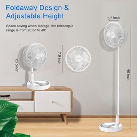 AKOFIC Portable Standing Fan with Solar Panel, Battery & Solar Powered Fan for Travel, 8" Rechargeable USB Foldable Compact Pedestal Fan, 3 Speeds Quiet Telescopic Desk Fan for Home Bedroom Camping