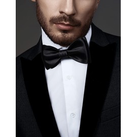 DiBanGu Black Bow Ties for Men Wedding Solid Satin Formal Tuxedo Bow Tie Self Tie Bow Tie and Pocket Square Set